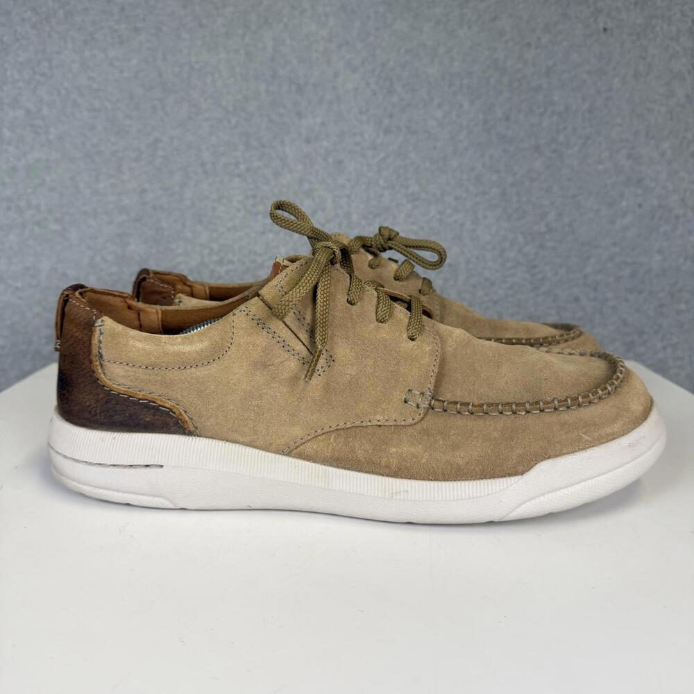 Clarks Mens Driftway Low Beige Leather Sneaker Moccasin Shoes Size 13